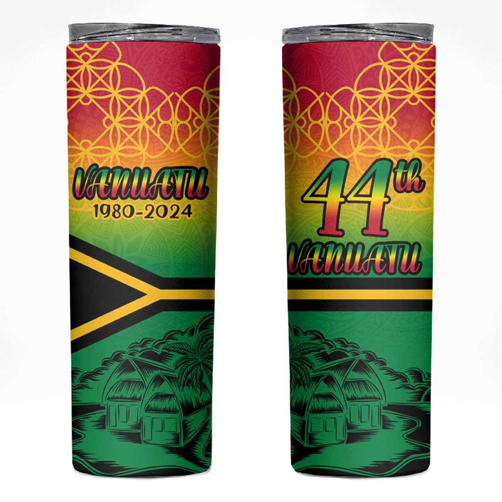 Hapi 44th Indipendens Dei Vanuatu Skinny Tumbler Yumi 1980 with Vanuatuan Beach Landscape LT9 Reggae - Polynesian Pride