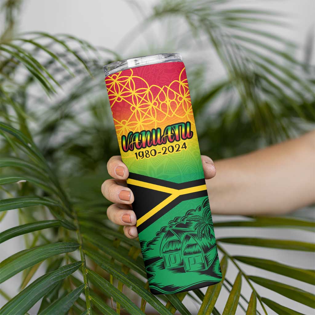Hapi 44th Indipendens Dei Vanuatu Skinny Tumbler Yumi 1980 with Vanuatuan Beach Landscape LT9 - Polynesian Pride