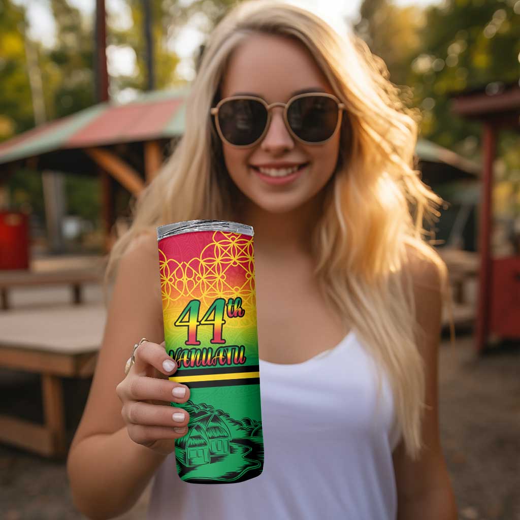 Hapi 44th Indipendens Dei Vanuatu Skinny Tumbler Yumi 1980 with Vanuatuan Beach Landscape LT9 - Polynesian Pride