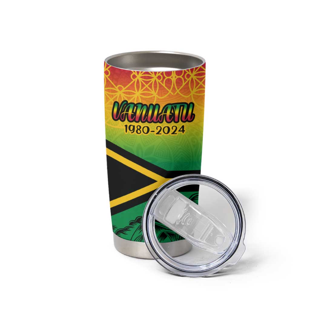 Hapi 44th Indipendens Dei Vanuatu Tumbler Cup Yumi 1980 with Vanuatuan Beach Landscape