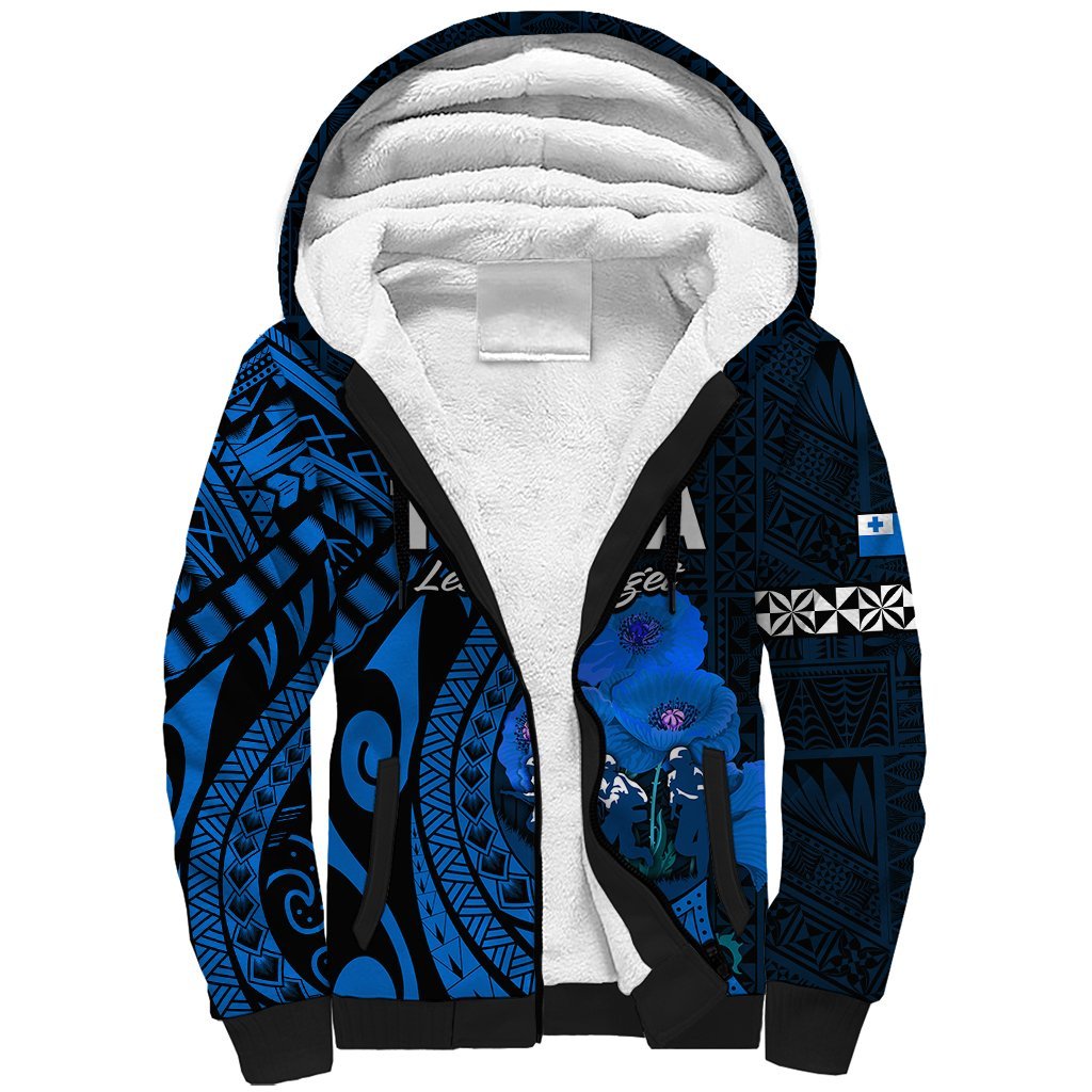 Tonga ANZAC Day Sherpa Hoodie Lest We Forget Blue Version LT9 Unisex Blue - Polynesian Pride