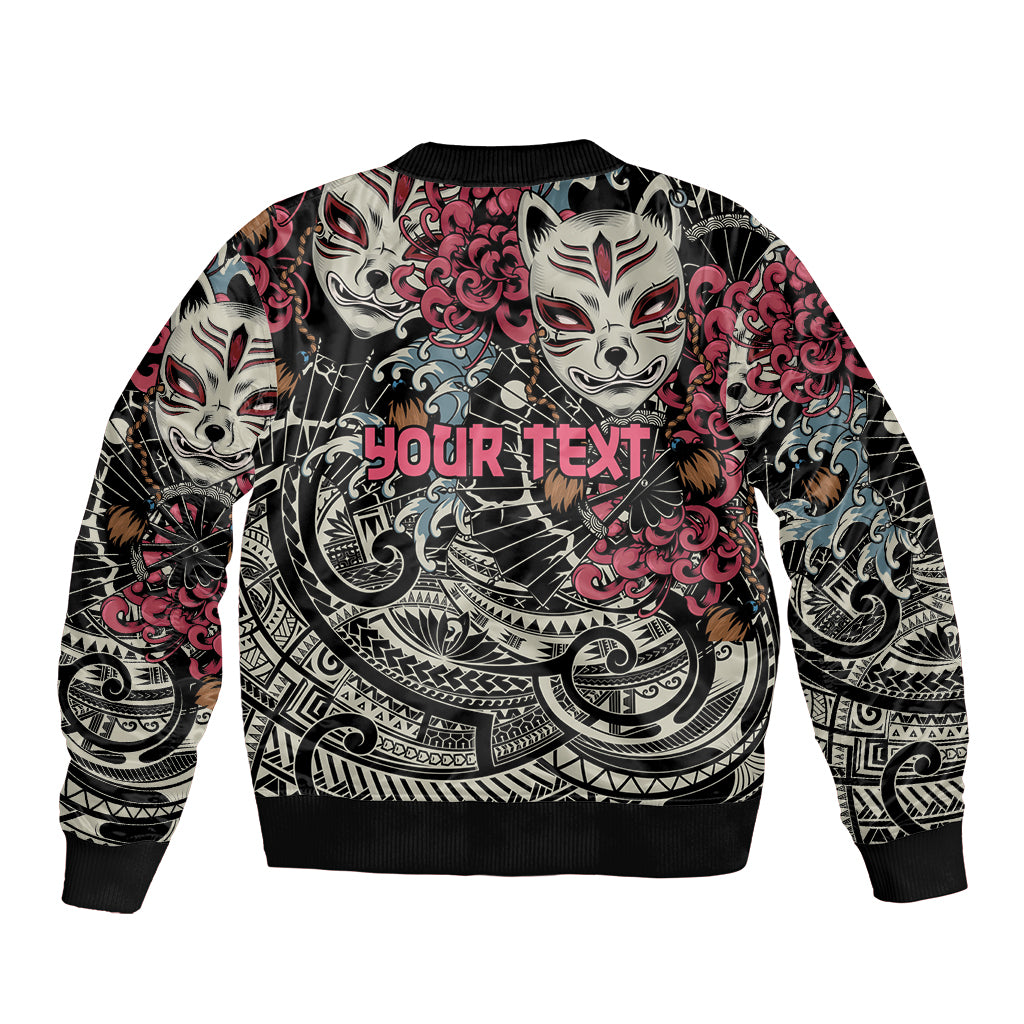 Personalized Japanese Kitsune Mask Bomber Jacket With Polynesian Arty Style