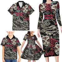 Personalized Japanese Kitsune Mask Family Matching Long Sleeve Bodycon Dress and Hawaiian Shirt With Polynesian Arty Style LT9 - Polynesian Pride