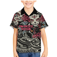 Personalized Japanese Kitsune Mask Family Matching Mermaid Dress and Hawaiian Shirt With Polynesian Arty Style LT9 Son's Shirt Black - Polynesian Pride