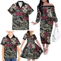 Personalized Japanese Kitsune Mask Family Matching Off The Shoulder Long Sleeve Dress and Hawaiian Shirt With Polynesian Arty Style LT9 - Polynesian Pride