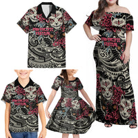 Personalized Japanese Kitsune Mask Family Matching Off Shoulder Maxi Dress and Hawaiian Shirt With Polynesian Arty Style LT9 - Polynesian Pride