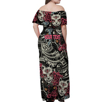 Personalized Japanese Kitsune Mask Family Matching Off Shoulder Maxi Dress and Hawaiian Shirt With Polynesian Arty Style LT9 - Polynesian Pride