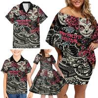 Personalized Japanese Kitsune Mask Family Matching Off Shoulder Short Dress and Hawaiian Shirt With Polynesian Arty Style LT9 - Polynesian Pride