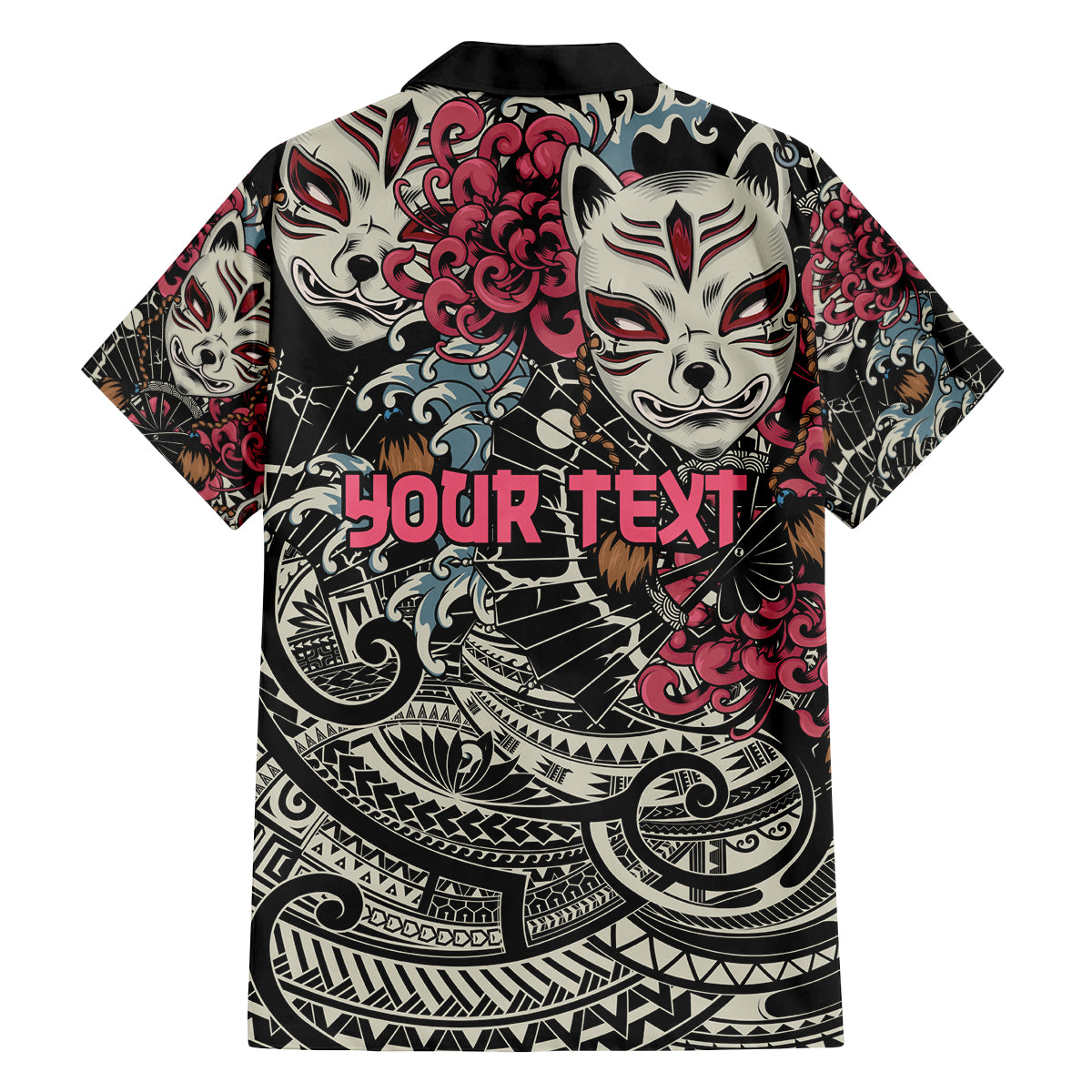 Personalized Japanese Kitsune Mask Family Matching Off Shoulder Short Dress and Hawaiian Shirt With Polynesian Arty Style LT9 - Polynesian Pride