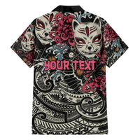 Personalized Japanese Kitsune Mask Family Matching Off Shoulder Short Dress and Hawaiian Shirt With Polynesian Arty Style LT9 - Polynesian Pride