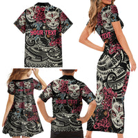 Personalized Japanese Kitsune Mask Family Matching Short Sleeve Bodycon Dress and Hawaiian Shirt With Polynesian Arty Style LT9 - Polynesian Pride