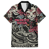 Personalized Japanese Kitsune Mask Family Matching Summer Maxi Dress and Hawaiian Shirt With Polynesian Arty Style LT9 Dad's Shirt - Short Sleeve Black - Polynesian Pride