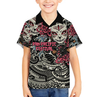 Personalized Japanese Kitsune Mask Family Matching Summer Maxi Dress and Hawaiian Shirt With Polynesian Arty Style LT9 Son's Shirt Black - Polynesian Pride