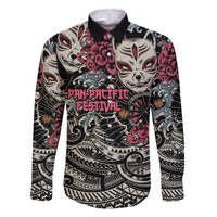 Personalized Japanese Kitsune Mask Family Matching Tank Maxi Dress and Hawaiian Shirt With Polynesian Arty Style LT9 Dad's Shirt - Long Sleeve Black - Polynesian Pride