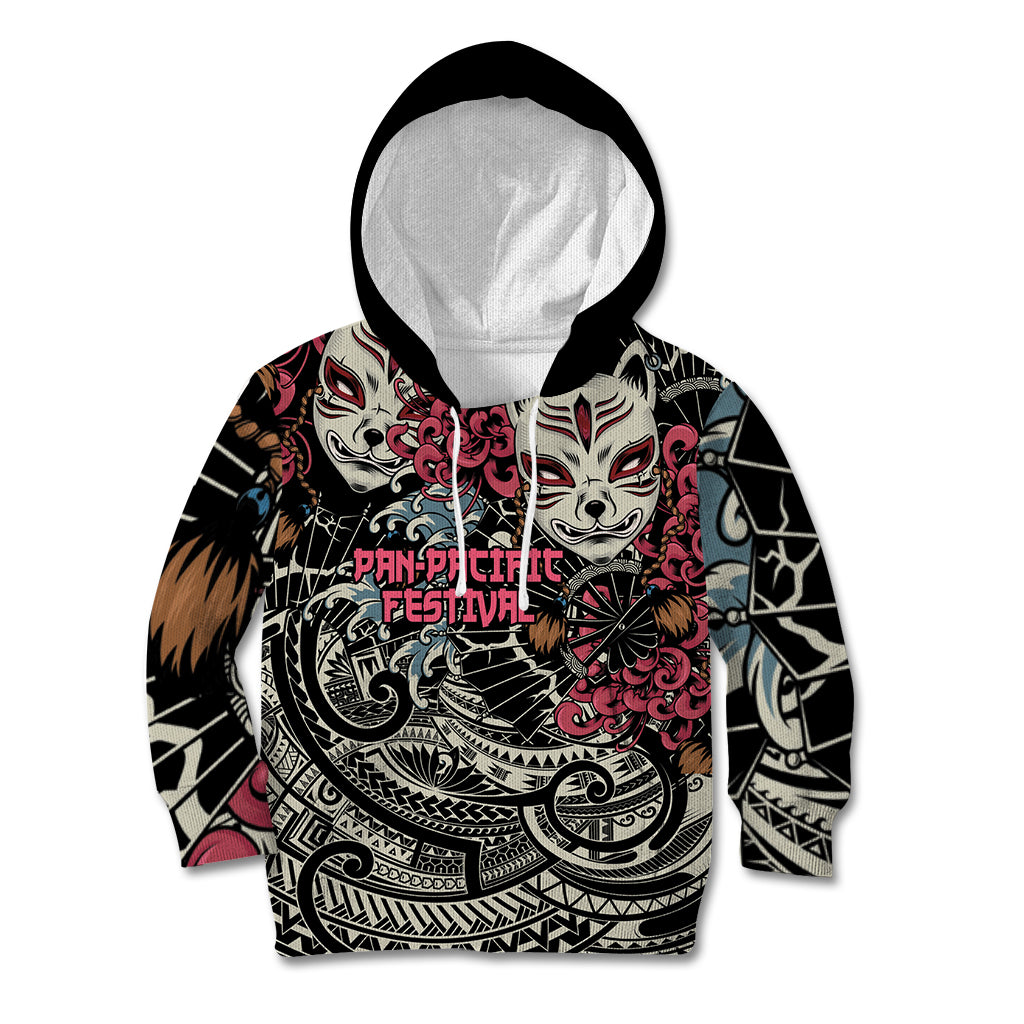 Personalized Japanese Kitsune Mask Kid Hoodie With Polynesian Arty Style LT9 Hoodie Black - Polynesian Pride