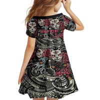 Personalized Japanese Kitsune Mask Kid Short Sleeve Dress With Polynesian Arty Style LT9 - Polynesian Pride