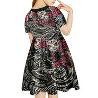 Personalized Japanese Kitsune Mask Kid Short Sleeve Dress With Polynesian Arty Style LT9 - Polynesian Pride