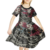 Personalized Japanese Kitsune Mask Kid Short Sleeve Dress With Polynesian Arty Style LT9 - Polynesian Pride