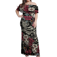 Personalized Japanese Kitsune Mask Off Shoulder Maxi Dress With Polynesian Arty Style
