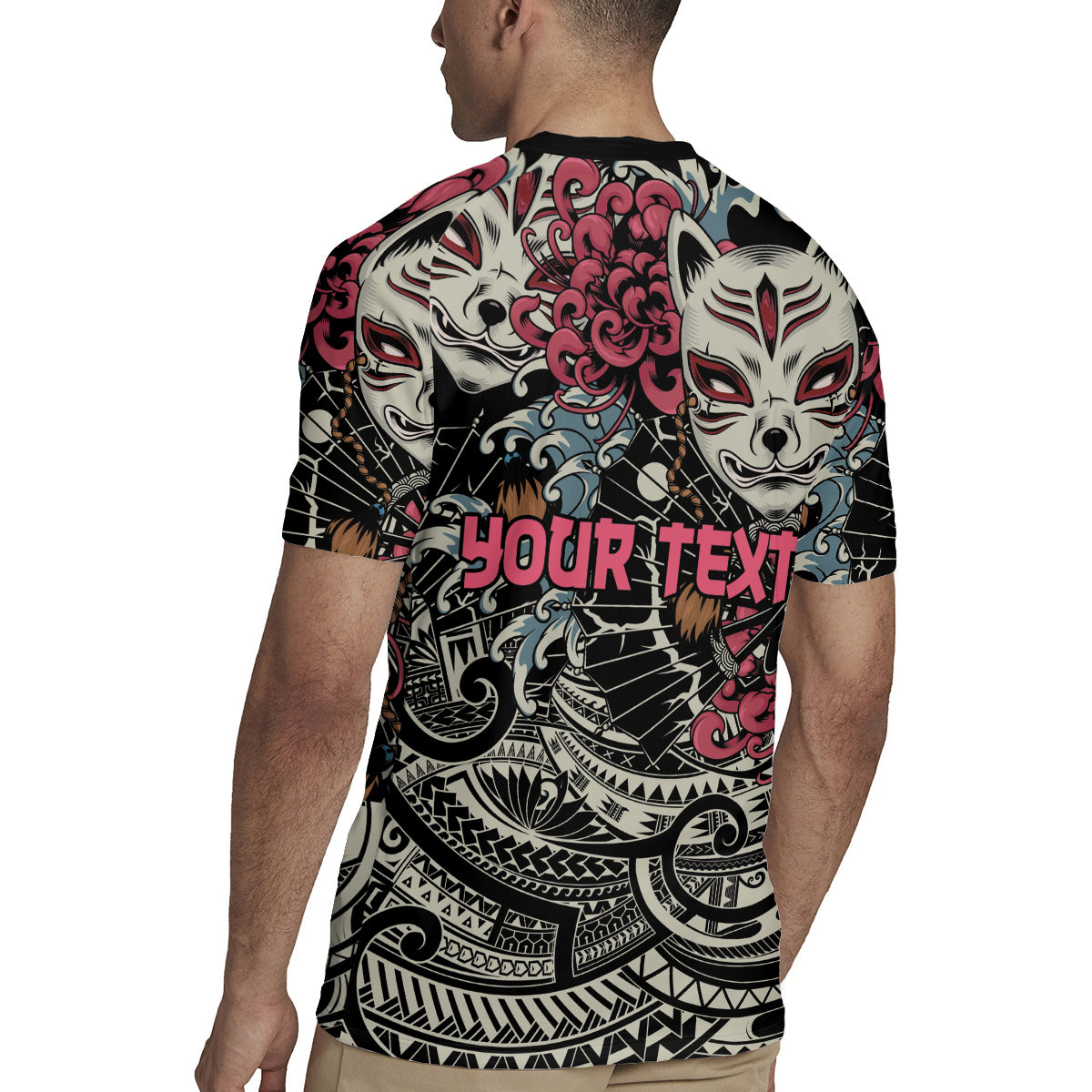 Personalized Japanese Kitsune Mask Rugby Jersey With Polynesian Arty Style