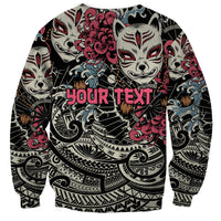Personalized Japanese Kitsune Mask Sweatshirt With Polynesian Arty Style