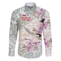 Personalized Japanese Shirasagi Bird Family Matching Off Shoulder Maxi Dress and Hawaiian Shirt Sakura and Hibiscus Polynesian Pattern LT9 Dad's Shirt - Long Sleeve White - Polynesian Pride