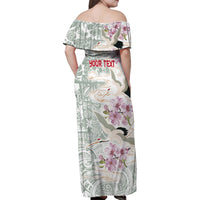 Personalized Japanese Shirasagi Bird Family Matching Off Shoulder Maxi Dress and Hawaiian Shirt Sakura and Hibiscus Polynesian Pattern LT9 - Polynesian Pride