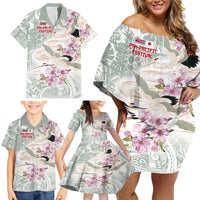 Personalized Japanese Shirasagi Bird Family Matching Off Shoulder Short Dress and Hawaiian Shirt Sakura and Hibiscus Polynesian Pattern LT9 - Polynesian Pride