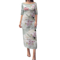 Personalized Japanese Shirasagi Bird Family Matching Puletasi and Hawaiian Shirt Sakura and Hibiscus Polynesian Pattern LT9 Mom's Dress White - Polynesian Pride