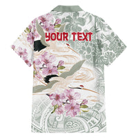 Personalized Japanese Shirasagi Bird Family Matching Short Sleeve Bodycon Dress and Hawaiian Shirt Sakura and Hibiscus Polynesian Pattern LT9 - Polynesian Pride