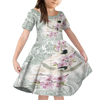 Personalized Japanese Shirasagi Bird Family Matching Summer Maxi Dress and Hawaiian Shirt Sakura and Hibiscus Polynesian Pattern LT9 Daughter's Dress White - Polynesian Pride