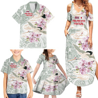 Personalized Japanese Shirasagi Bird Family Matching Summer Maxi Dress and Hawaiian Shirt Sakura and Hibiscus Polynesian Pattern LT9 - Polynesian Pride