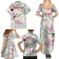Personalized Japanese Shirasagi Bird Family Matching Summer Maxi Dress and Hawaiian Shirt Sakura and Hibiscus Polynesian Pattern LT9 - Polynesian Pride