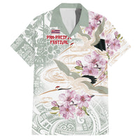 Personalized Japanese Shirasagi Bird Family Matching Summer Maxi Dress and Hawaiian Shirt Sakura and Hibiscus Polynesian Pattern LT9 Dad's Shirt - Short Sleeve White - Polynesian Pride