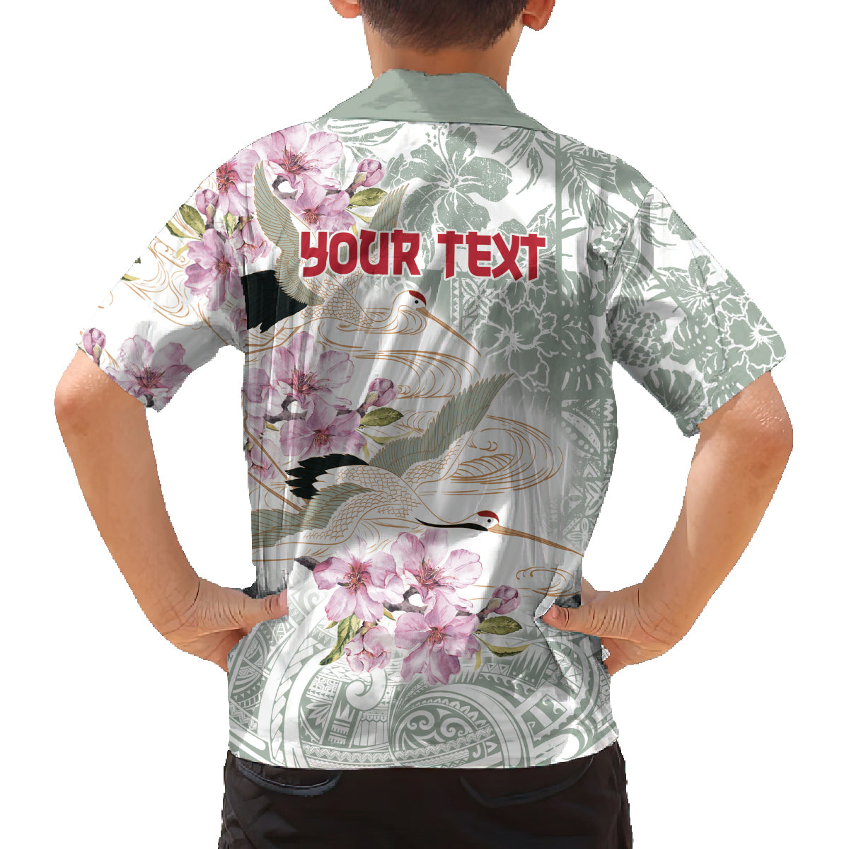 Personalized Japanese Shirasagi Bird Family Matching Tank Maxi Dress and Hawaiian Shirt Sakura and Hibiscus Polynesian Pattern LT9 - Polynesian Pride