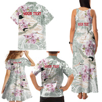 Personalized Japanese Shirasagi Bird Family Matching Tank Maxi Dress and Hawaiian Shirt Sakura and Hibiscus Polynesian Pattern LT9 - Polynesian Pride