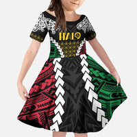 Halo Vanuatu Pride Family Matching Long Sleeve Bodycon Dress and Hawaiian Shirt Vanuatuan Sand Drawing Pattern LT9 Daughter's Dress Black - Polynesian Pride