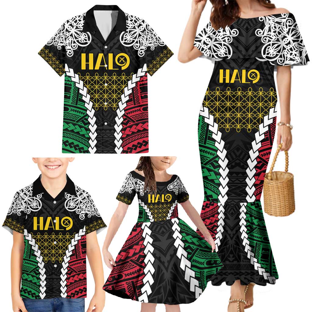 Halo Vanuatu Pride Family Matching Mermaid Dress and Hawaiian Shirt Vanuatuan Sand Drawing Pattern LT9 - Polynesian Pride