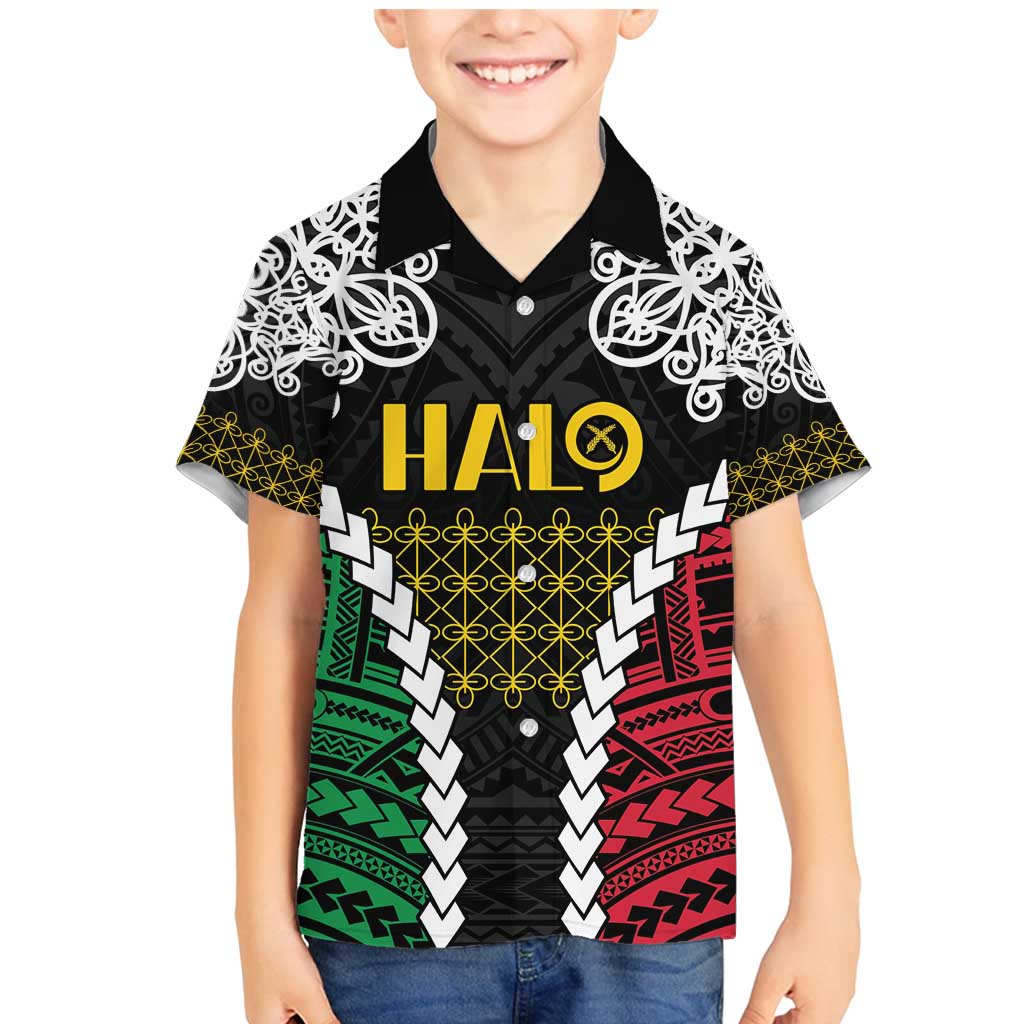 Halo Vanuatu Pride Family Matching Mermaid Dress and Hawaiian Shirt Vanuatuan Sand Drawing Pattern LT9 Son's Shirt Black - Polynesian Pride
