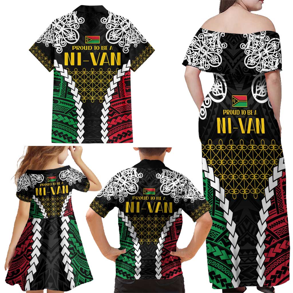 Halo Vanuatu Pride Family Matching Off Shoulder Maxi Dress and Hawaiian Shirt Vanuatuan Sand Drawing Pattern LT9 - Polynesian Pride