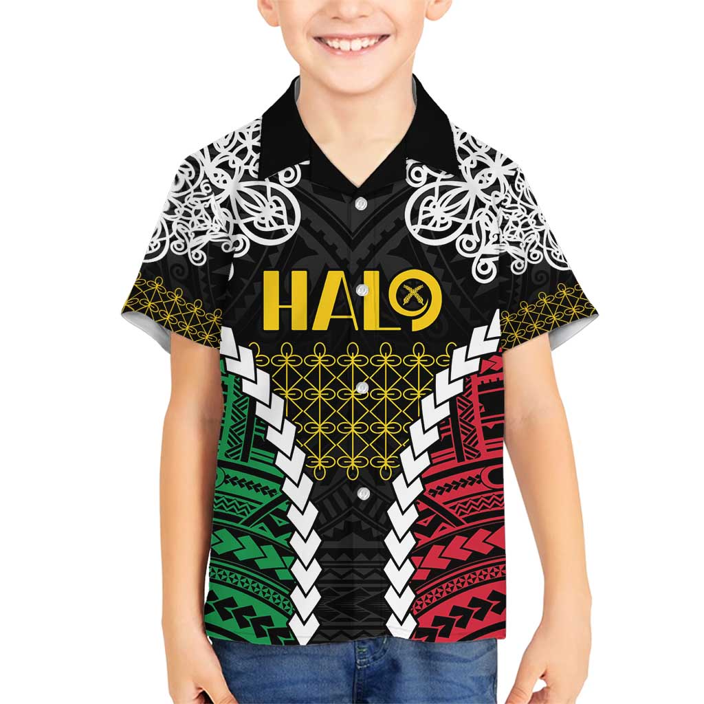 Halo Vanuatu Pride Family Matching Off Shoulder Maxi Dress and Hawaiian Shirt Vanuatuan Sand Drawing Pattern LT9 Son's Shirt Black - Polynesian Pride