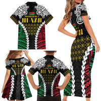 Halo Vanuatu Pride Family Matching Short Sleeve Bodycon Dress and Hawaiian Shirt Vanuatuan Sand Drawing Pattern LT9 - Polynesian Pride