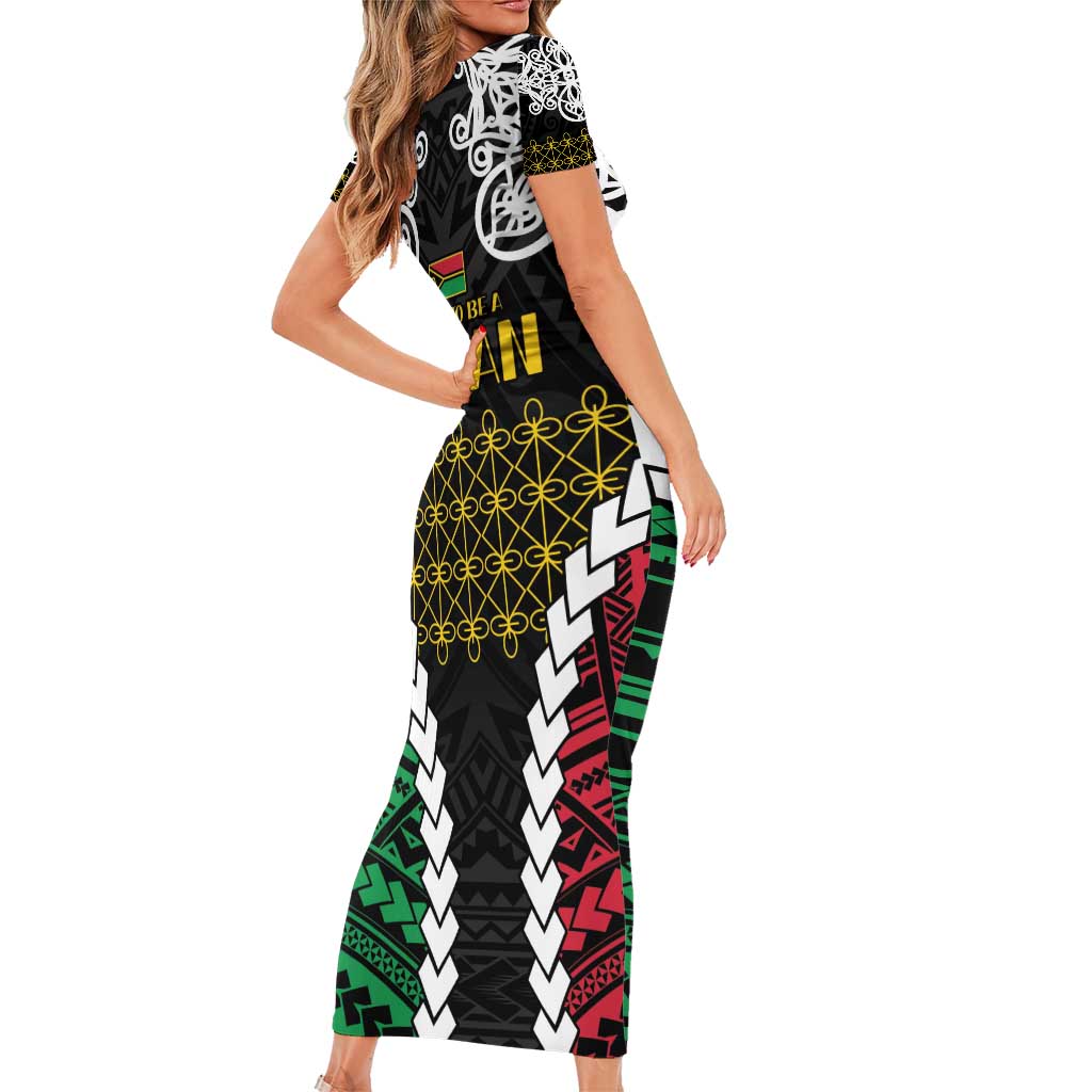Halo Vanuatu Pride Family Matching Short Sleeve Bodycon Dress and Hawaiian Shirt Vanuatuan Sand Drawing Pattern LT9 - Polynesian Pride