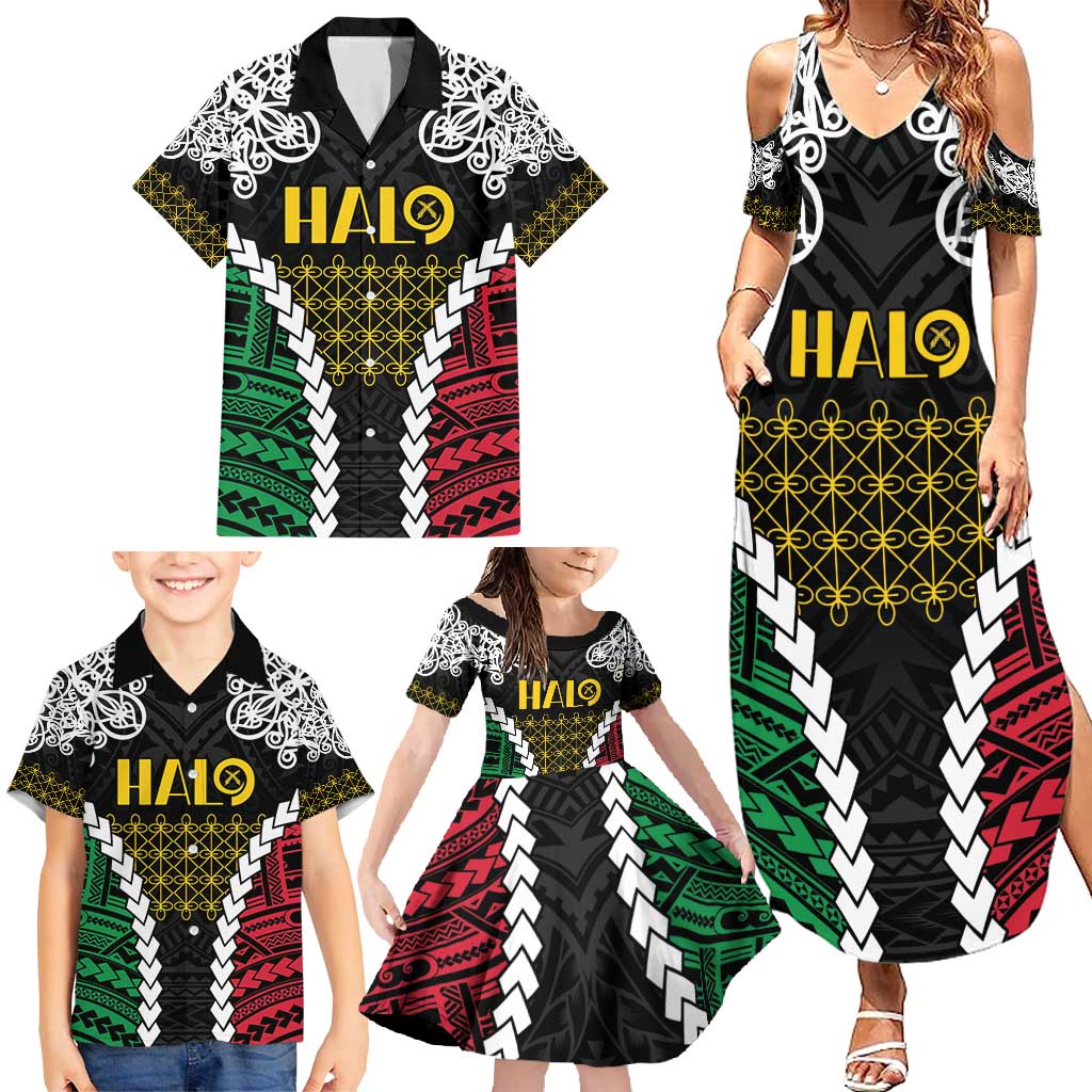 Halo Vanuatu Pride Family Matching Summer Maxi Dress and Hawaiian Shirt Vanuatuan Sand Drawing Pattern LT9 - Polynesian Pride