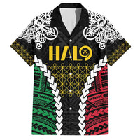Halo Vanuatu Pride Family Matching Summer Maxi Dress and Hawaiian Shirt Vanuatuan Sand Drawing Pattern LT9 Dad's Shirt - Short Sleeve Black - Polynesian Pride