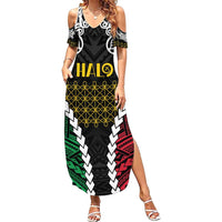 Halo Vanuatu Pride Family Matching Summer Maxi Dress and Hawaiian Shirt Vanuatuan Sand Drawing Pattern LT9 Mom's Dress Black - Polynesian Pride