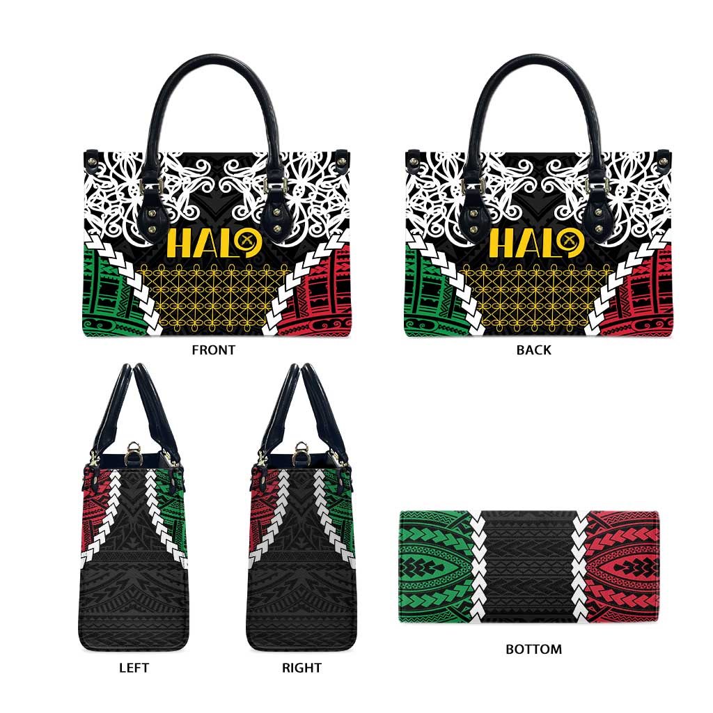 Halo Vanuatu Pride Leather Bag Vanuatuan Sand Drawing Pattern - Polynesian Pride
