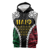 Halo Vanuatu Pride Sleeveless Hoodie Vanuatuan Sand Drawing Pattern LT9 Black - Polynesian Pride