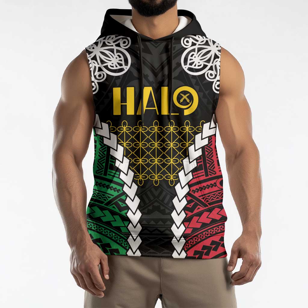 Halo Vanuatu Pride Sleeveless Hoodie Vanuatuan Sand Drawing Pattern LT9 - Polynesian Pride