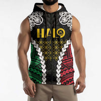 Halo Vanuatu Pride Sleeveless Zip Hoodie Vanuatuan Sand Drawing Pattern - Polynesian Pride